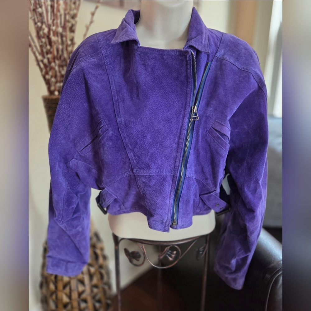 Winlit Vintage Leather Purple Bomber Jacket